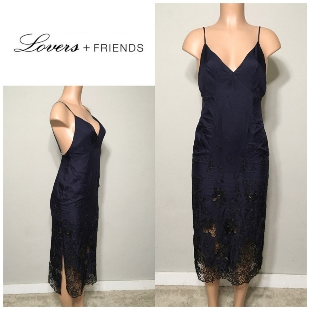 Lovers & Friends Navy Blue Slip Dress with lace